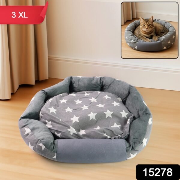 3XL Extra-Large Star Pattern Round Pet Bed for Cats & Small Dogs