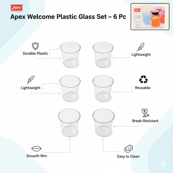 Apex Welcome Plastic Glass Set for Daily Use – Set of 6