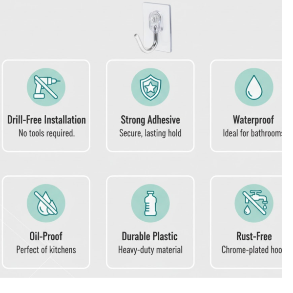 18206.png Large Plastic Self Adhesive Wall Hooks (2 Pc)