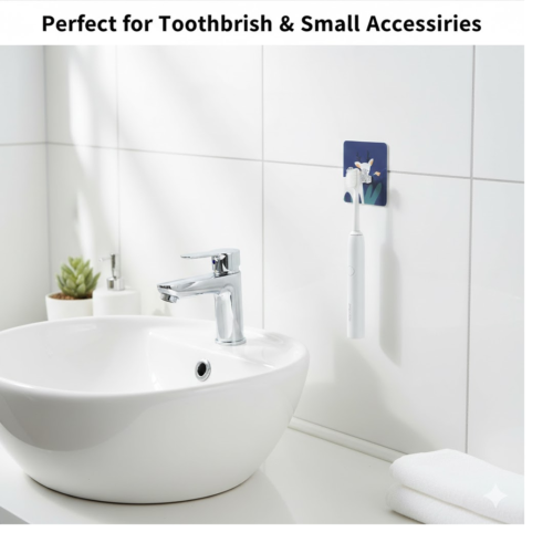 19058.png Self-Adhesive Wall Hook – Drill-Free, Waterproof & Oil-Proof Toothbrush, (1 Pc)