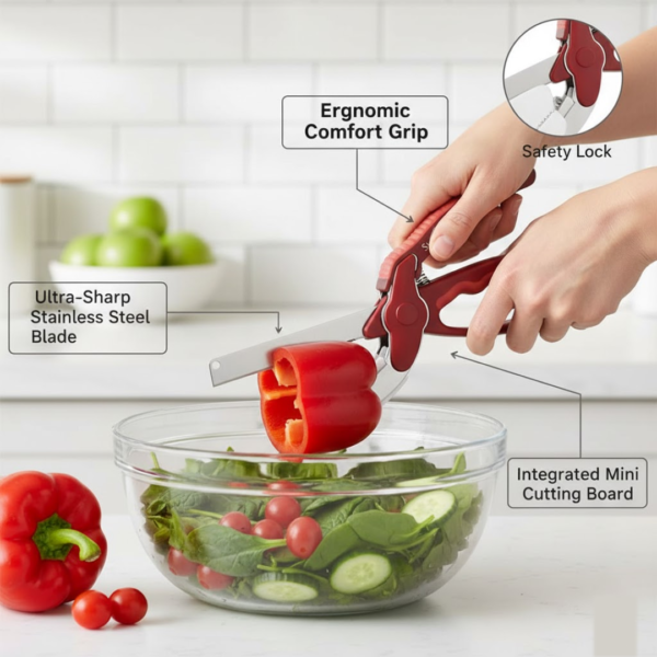 2-in-1 Kitchen Scissor – Spring Locking Knife & Chopping Board (1 Pc)