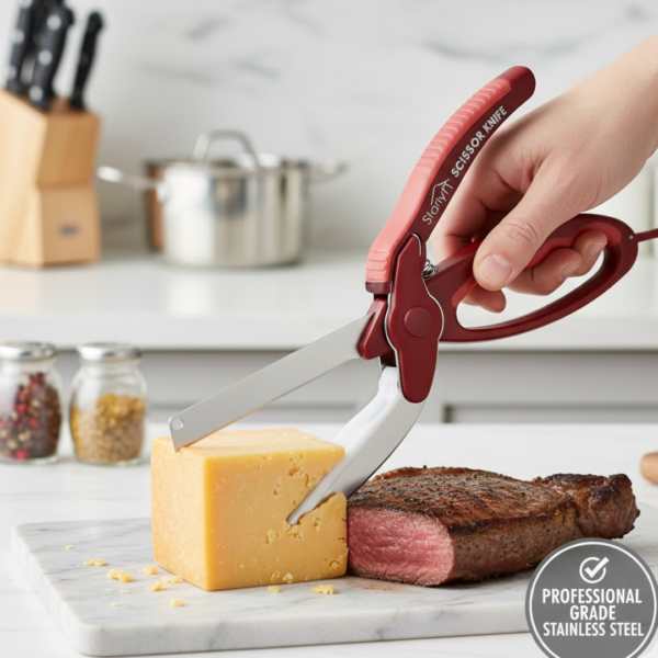 2-in-1 Kitchen Scissor – Spring Locking Knife & Chopping Board (1 Pc)