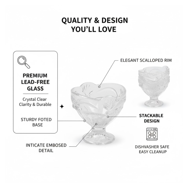 Glass Ice-Cream Cup Set, Home & Kitchen Serving or Dessert Cup (6 Pcs Set)