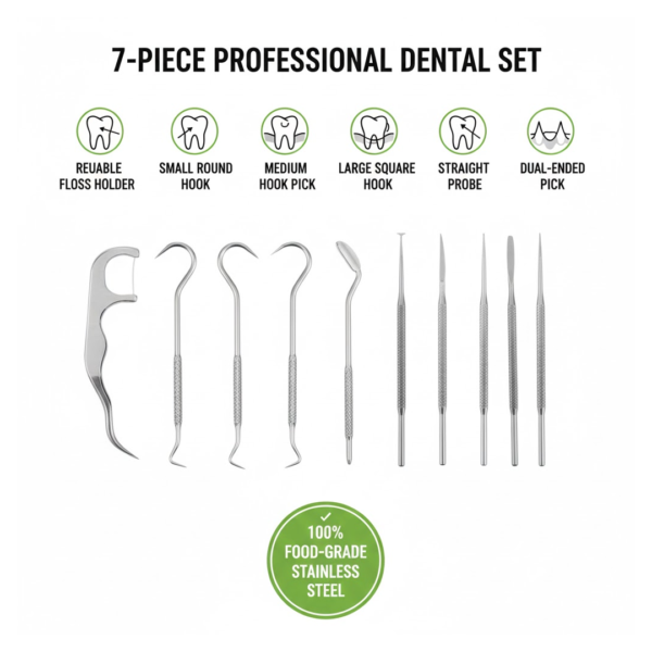 7 IN 1 STAINLESS STEEL TOOTHPICK FLOSSIER SET (1 SET / With Case)