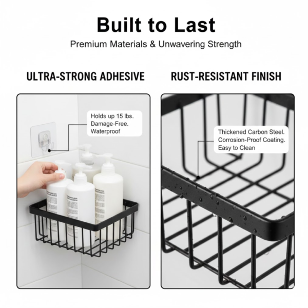 19282.png Metal Shower Basket / Canddy, for Bathroom Organiser (5 Pc Combo)