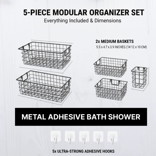 19283_2.png Metal Shower Basket / Canddy, for Bathroom Organiser (5 Pc Combo)