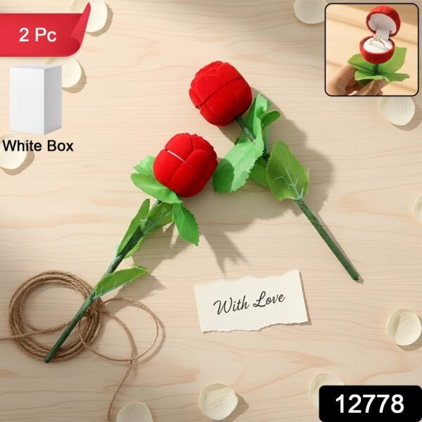 Romantic Artificial Rose Ring Box Stick – 2 Piece Flower Shaped