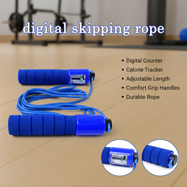 Adjustable Skipping Rope with Digital Jump Counter and Foam Grip Handles (1 Pc)