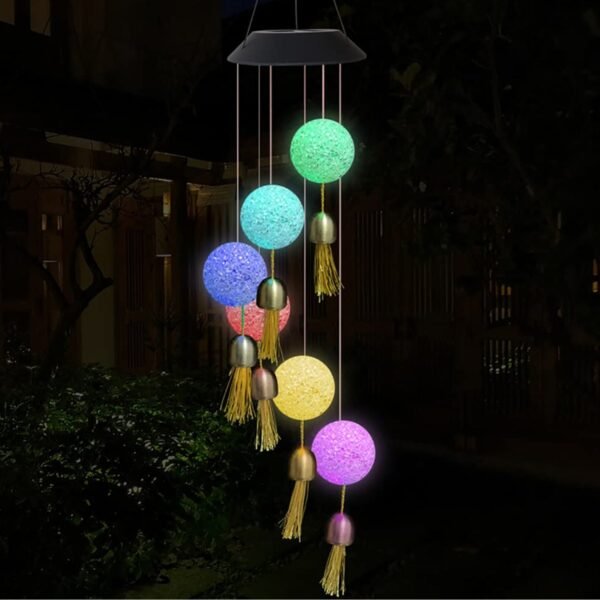 Solar Crystal Ball Wind Chime, Color Changing Solar Powered LED Hanging Wind Chime