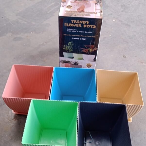 Trendy Square Plastic Flower Pots Set of 5