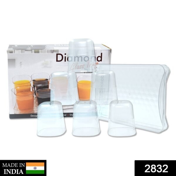 6pc Glasses With tray Plastic Glass Set