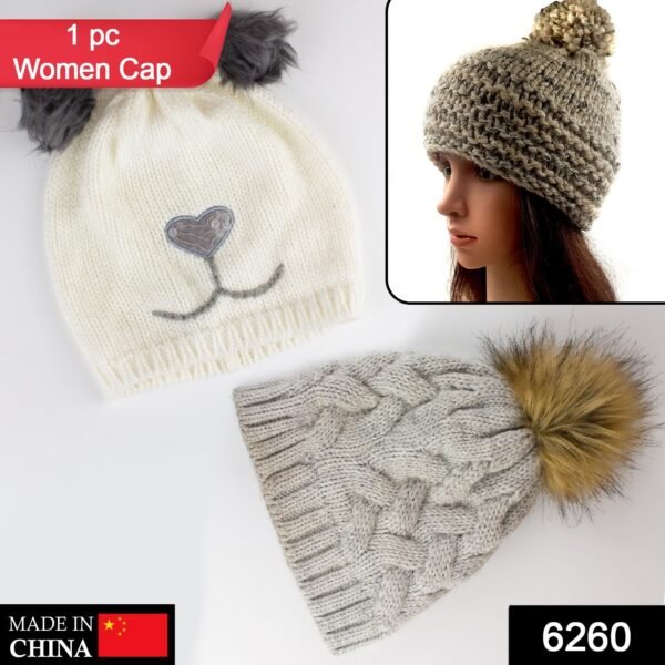 Mix Design Winter cap for Women Warm Thick Cotton Lining Skull Cap