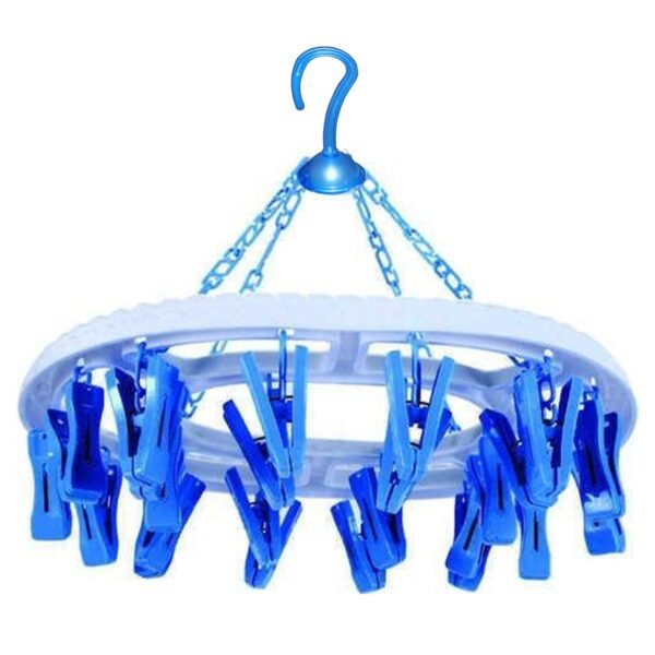 1_3144fd6a-af04-4dbd-9a01-45e0aee07193.jpg Plastic Round Cloth Drying Stand Hanger with 18 Clips (Multicolour)