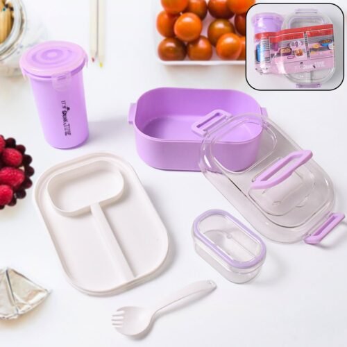1_41e80186-37df-46e3-a161-95fb7a887ab2.jpg Plastic Lunch Box With Small Box, Bottle & Sponn for Kids Lunch Box (4 Pc Set)
