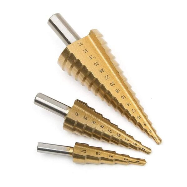 1_615eb273-e412-4f65-911b-a52c0b601abb.jpg 3X Large HSS Steel Step Cone Drill Titanium Bit Set Hole Cutter (4-32, 4-20, 4-12mm)