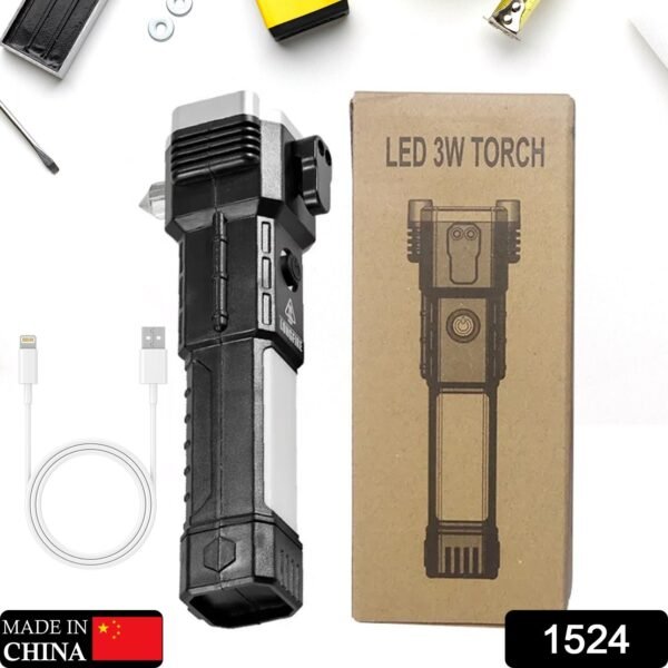 1_9fe1ff2b-7b3a-4293-b491-338150c3926d.jpg Portable 3W Rechargeable LED Torch with Long Beam, Hammer & Glass Cutter