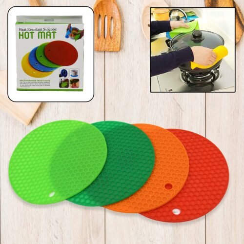 Silicon Hot Pot Mat Set - 4-Piece Heat-Resistant Trivets for Protecting Surfaces