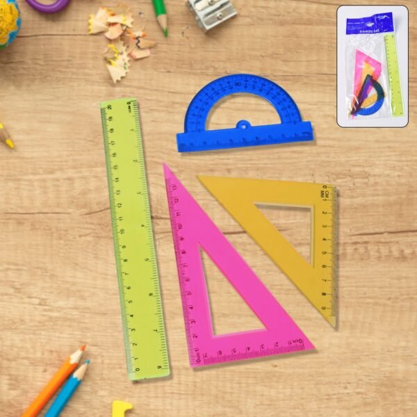 4-Piece Geometry Set, Triangle Ruler Protractor Straight Ruler