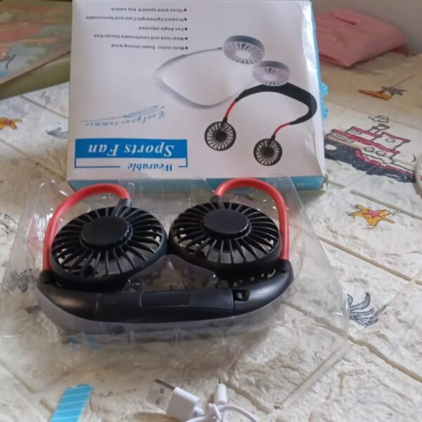 Hand Free Personal Fan - Portable USB Battery Rechargeable With Battery Comaprtment Mini Fan - Headphone Design Wearable Neckband Fan Necklance Fan Cooler Fan for Home, Sport, Camping, Beach, Travel, Office (Battery Not Included)