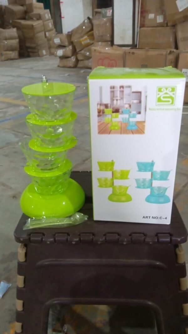 4 Section 360° Rotating Box Plastic Pickle Tower Spice Rack with 4 Spoons 1 Set