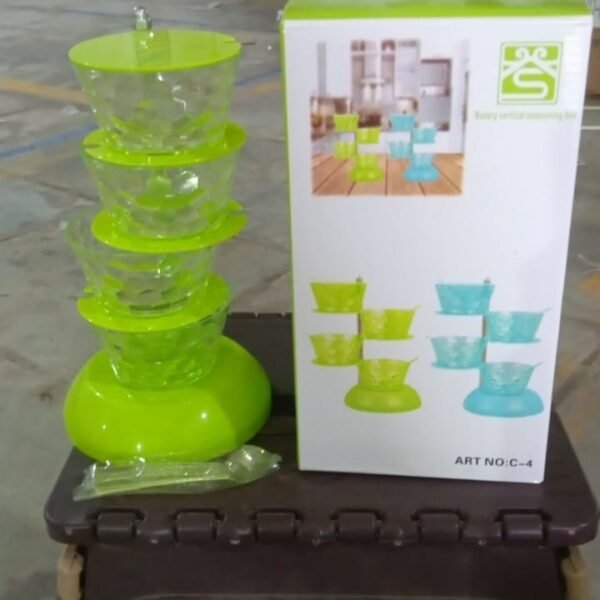 4 Section 360° Rotating Box Plastic Pickle Tower Spice Rack with 4 Spoons 1 Set