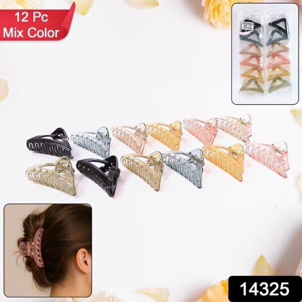 Triangle Shape Mix Color Plastic Hair Claw Clip – 12 Pc Durable Grip Women and Girls