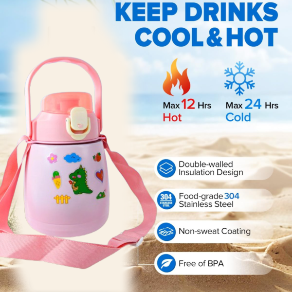 Stainless Steel Vacuum Insulated Water Bottle with Handle & Sticker (700 ML)