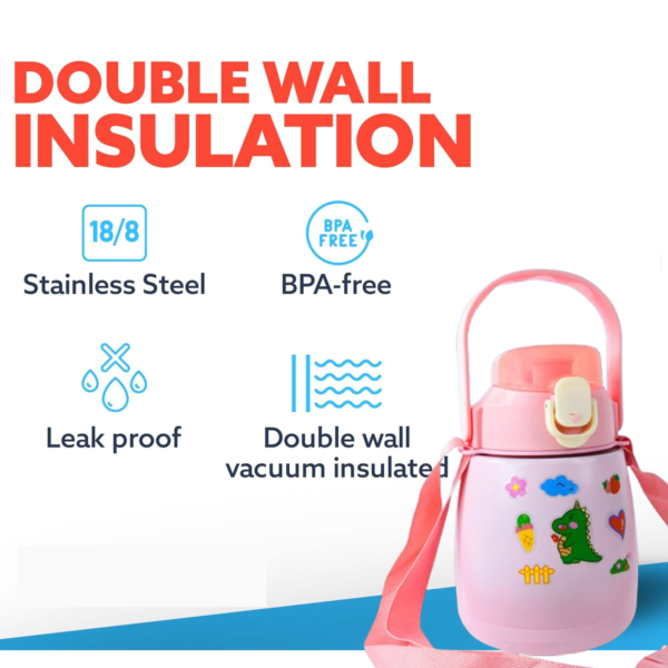 Stainless Steel Vacuum Insulated Water Bottle with Handle & Sticker (700 ML)