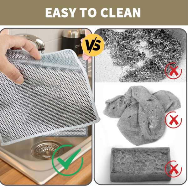 Double-Sided Microfiber Cloth & Stainless Steel Scrubber – (1 Pc, 20x20 cm)