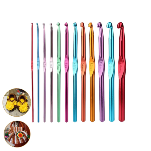 Aluminium Multicolor Knitting Needles, Crochet Kit (12 Pcs Set)