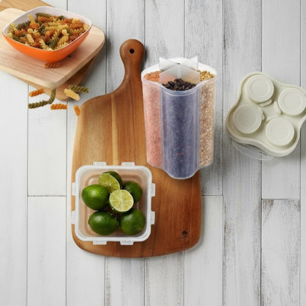 20445.png Plastic Lock Food Storage 4 Section Container Jar for Grocery, Fridge Container.