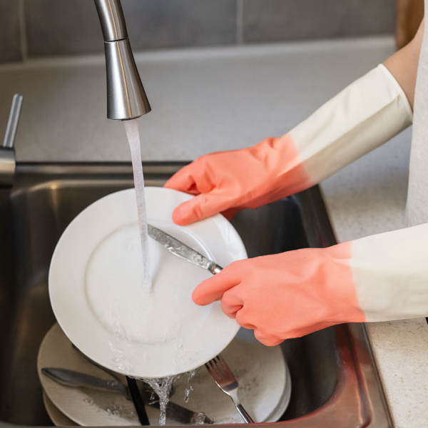 Medium Reusable Long-Cuff Household Cleaning Gloves - (1 Pair)