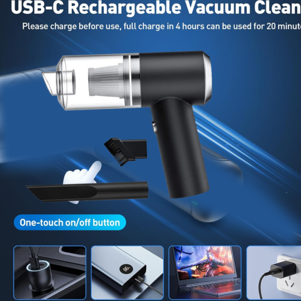 2 in 1 Wireless Vacuum Cleaner – 120W Handheld USB Rechargeable for Home & Car (1 Pc)
