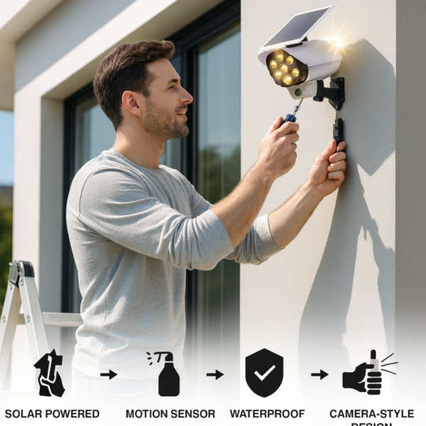 Solar Light Outdoor Motion Sensor Security Camera Shaped Dummy Wall Lamp (1 Pc)