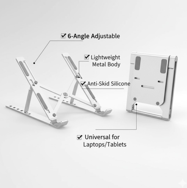 20900.png Metal Portable Laptop Stand – 6-Angle Adjustable Riser for Laptops, Phones & Tablets
