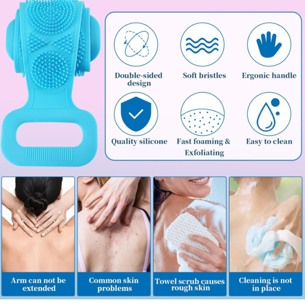 Silicone Body Back Scrubber Double Side Bathing Brush for Skin Deep Cleaning