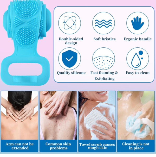 Silicone Body Back Scrubber Double Side Bathing Brush for Skin Deep Cleaning