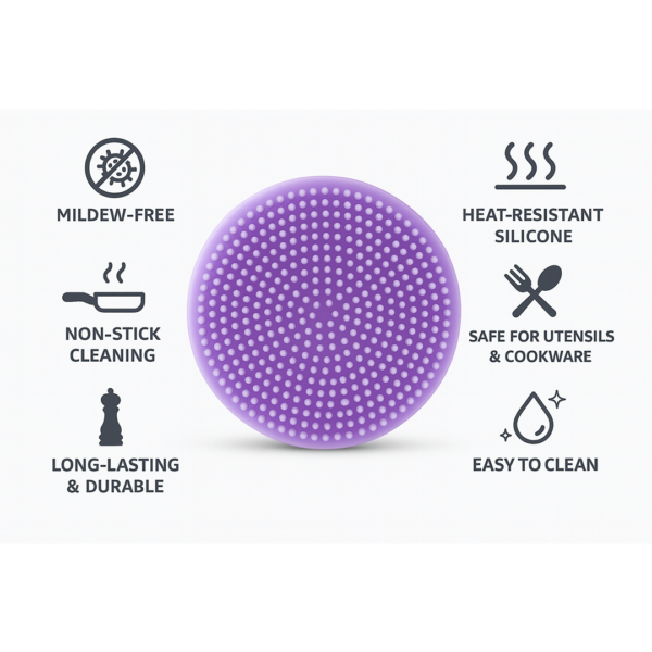 Silicone Dish Scrubber Sponge Mildew Free, Non Stick, Heat Resistant