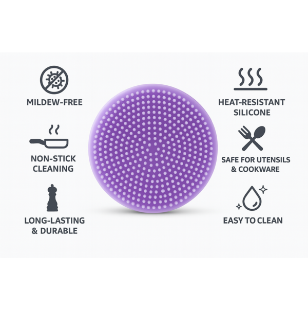 Silicone Dish Scrubber Sponge Mildew Free, Non Stick, Heat Resistant