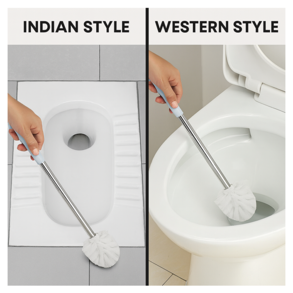 Toilet Plastic Brush with Holder Stand Western and Indian Toilet Bathroom Cleaning
