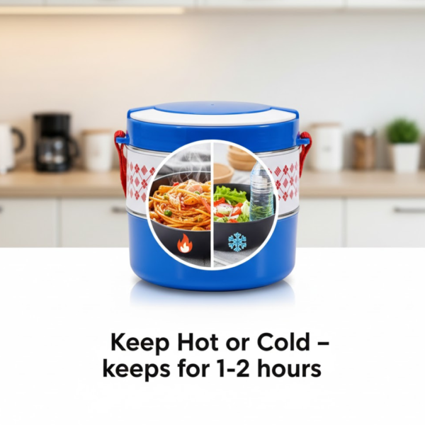 2layer Adjustable Insulated Tiffin Set of 1, Blue 2 Containers Lunch Box