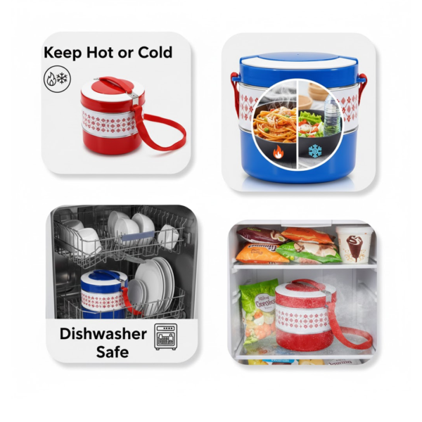 2layer Adjustable Insulated Tiffin Set of 1, Blue 2 Containers Lunch Box