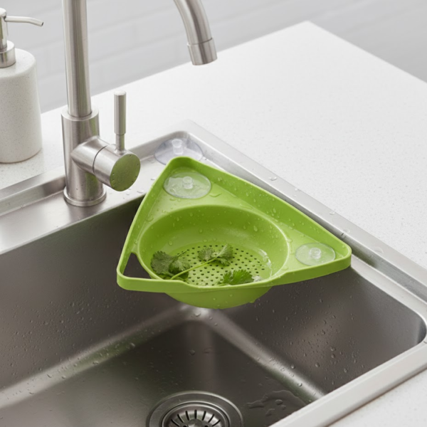2092621254.png Corner Sink Strainer For Draining Kitchen Waste In Sinks And Wash Basins.