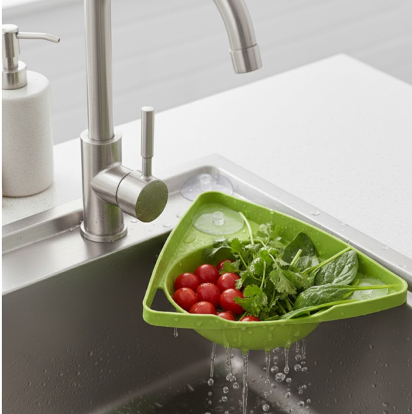 2092621255.png Corner Sink Strainer For Draining Kitchen Waste In Sinks And Wash Basins.
