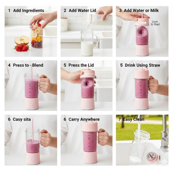 Portable Crusher Juicer With Handle & Straw, USB Rechargeable Multi Blades (420 ML)