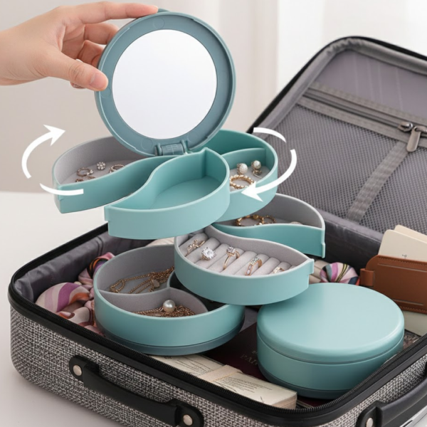 4 Layers Jewellery Box, 360 Degree Rotating Jewelry Box, Jewelry and Earring Organizer Box with Mirror, Accessory Storage Box, Travel Decor Portable Jewelry Case Ornaments Storage Box Necklace Jewelry Organizer Jewelry Organizer Box