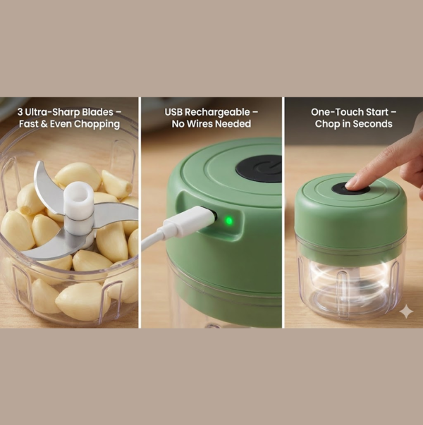 2092621468_55ecb1e4-7b7b-4761-8b20-74d49d7a7d69.png Wireless USB Rechargeable Mini Electric Garlic Machine / Chopper 3 Blades (300Ml)