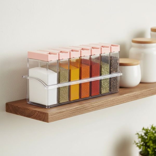 2092621485.png Plastic Spice Jars (6 pcs, 14x22x8cm, Multicolour)