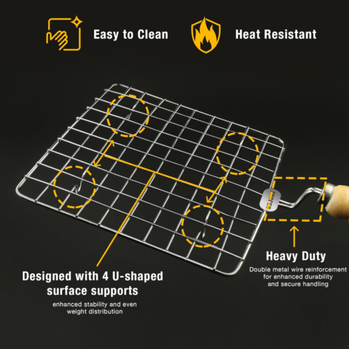 2092621504_eb847b9e-ded6-4471-98b3-9828ea4519c9.png Kitchen Square Stainless Steel Roaster Jali, Barbecue Grill with Wooden Handle