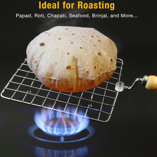 Kitchen Square Stainless Steel Roaster Jali, Barbecue Grill with Wooden Handle